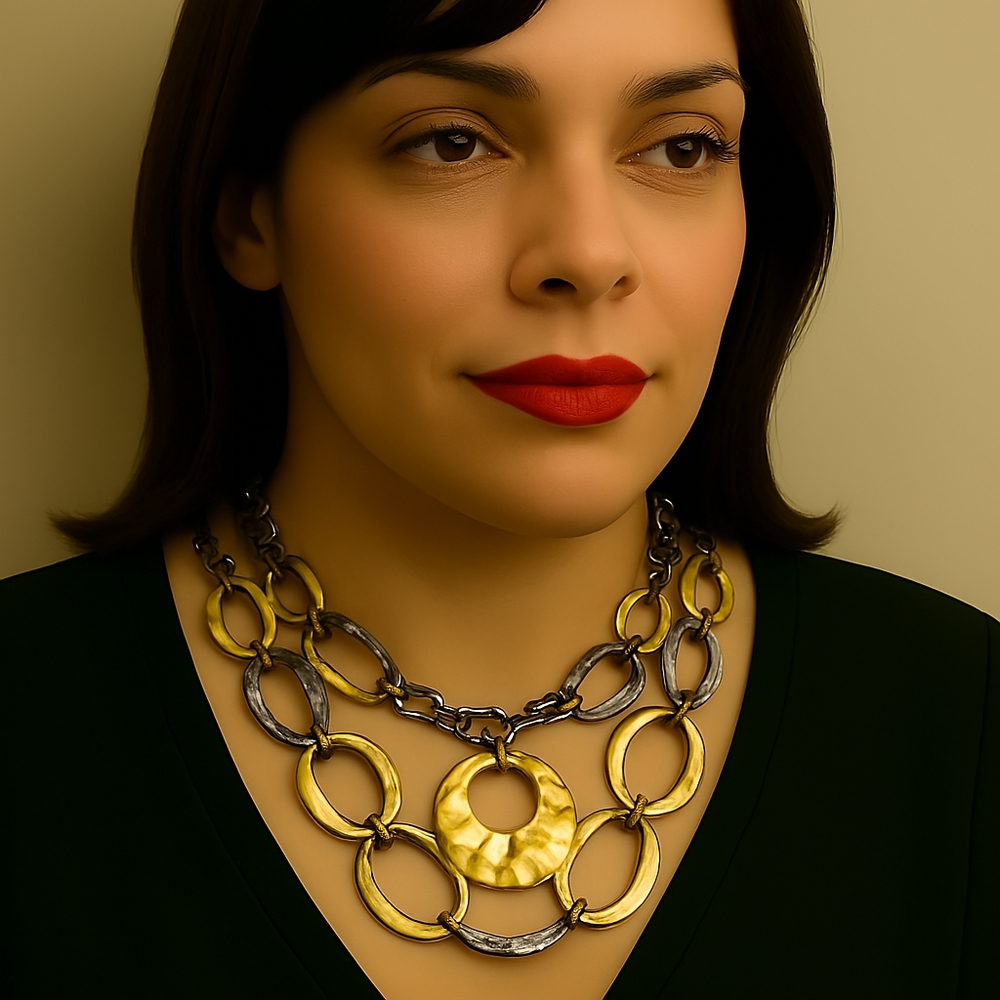 Gold & Silver Multi-Layer Hammered Hoops Necklace – Modern Statement Jewelry